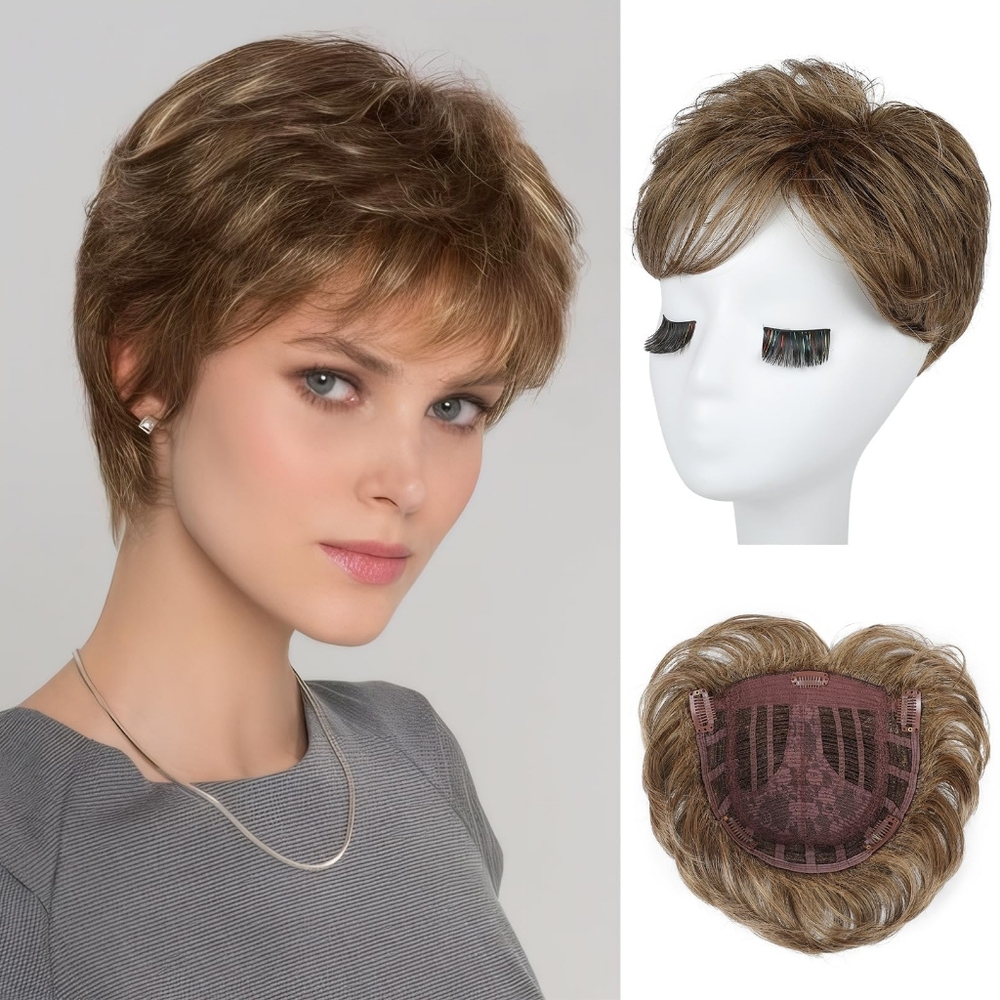 Hair Topper for Women • Short Pixie Style • Light Ash Brown • Lightweight Full C